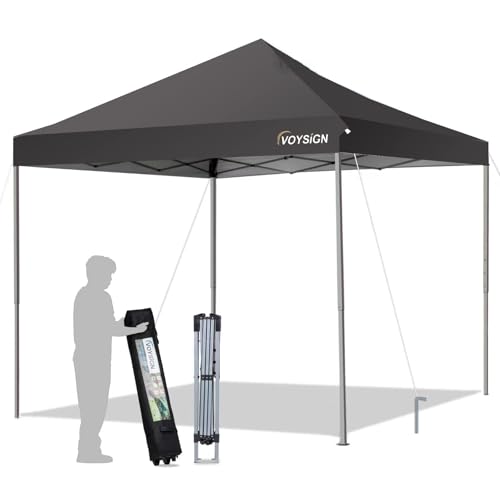 10x10ft Pop Up Canopy Tent 1-Person Setup Outdoor Instant Sun Shelter Straight Legs with Wheeled Carry Case, Stakes - Black - color: Black