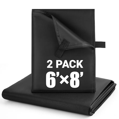 2 Pack 6x8 ft Black Heavy-Duty Waterproof Tarps - Oxford Fabric Tarpaulin with Reinforced Webbing Loops for Firewood, Roof, Camping, Pool, Boat & Outdoor Covers - size: 6 x 8 ft