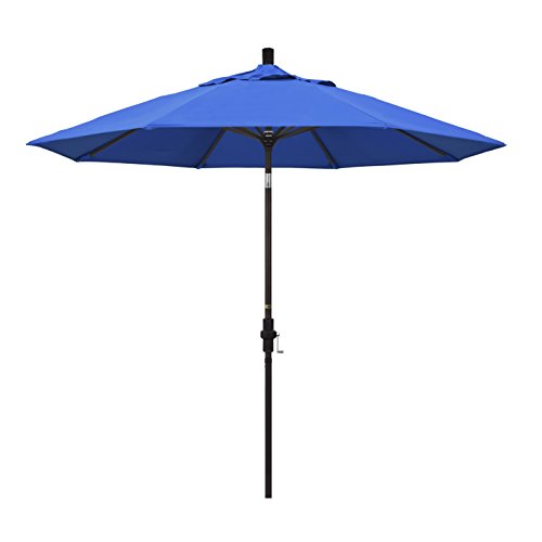 California Umbrella 9' Round Aluminum Market Umbrella, Crank Lift, Collar Tilt, Bronze Pole, Royal Blue Olefin - color: Royal Blue