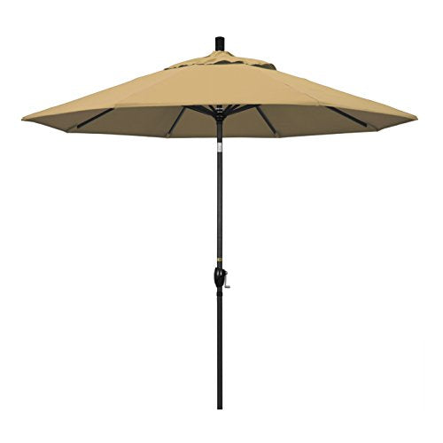 California Umbrella 9' Round Aluminum Market Umbrella, Crank Lift, Push Button Tilt, Black Pole, Champagne Olefin - color: Champagne