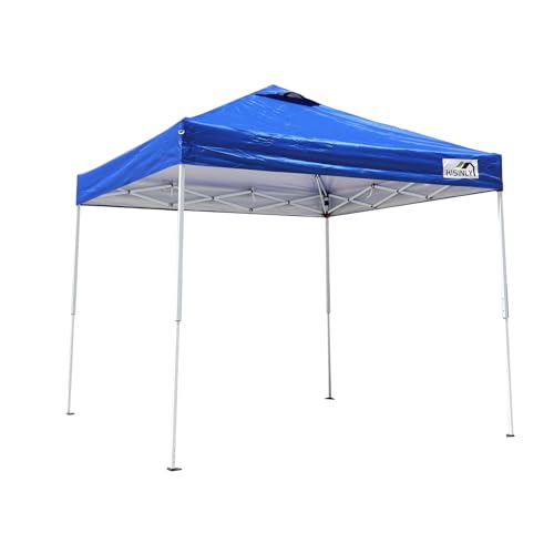 8x8 Pop Up Canopy Tent, Waterproof 210D Oxford, 3 Removable Sidewalls, Vented Roof, Wind-Resistant Steel Frame, UPF 50+, Wheeled Bag, 1-Person Instant Setup, Fits 3-5 People – Blue - color: Blue