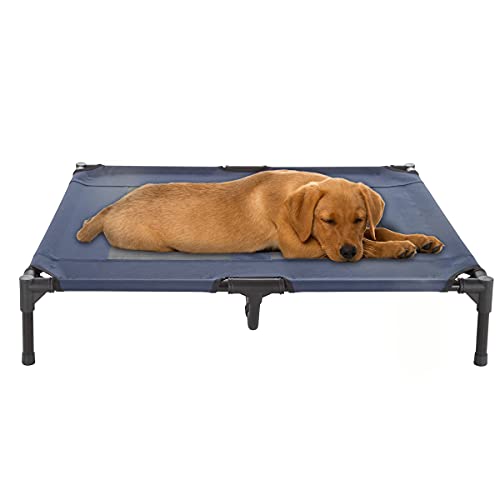 Elevated Dog Bed - 36x29.75-Inch Portable Pet Bed with Non-Slip Feet - Indoor/Outdoor Dog Cot or Puppy Bed for Pets up to 80lbs by PETMAKER (Blue) - color: Blue, size: 29.7"L x 8.6"W x 4.6"Th