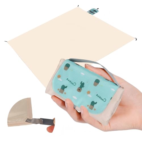 Picnic Blanket Waterproof – Packable Sand Proof Beach Blanket (0.42lb/0.66lb), Compact & Foldable, Fits in Pocket with Integrated Stakes, Ideal for Camping, Hiking, Travel, Concert, Festival - size: Beige Cactus 82.68" x 59.06"