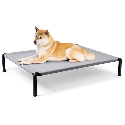 Heeyoo Elevated Dog Bed, Cooling Raised Pet Cot with Chew Proof Mesh Fabric and Steel Frame, Portable Dog Cot Bed with No-Slip Rubber Feet for Outdoor Indoor Use - color: Grey, size: 42"L x 30"W x 8"H
