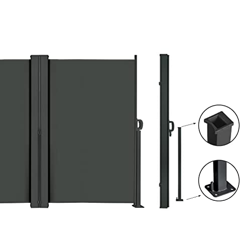 370" x 73" Retractable Side Awning,Waterproof & UV-Resistant,Folding Privacy Screen Room Divider Roll Up Balcony（Gray） - color: Gray, size: 370" x 73"