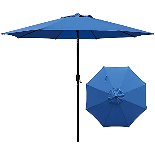 ABBLE Outdoor Patio Umbrella 9 Ft Stripe with Crank and Tilt, Weather Resistant, UV Protective Umbrella, Durable, 8 Sturdy Steel Ribs, Market Outdoor Table Umbrella - Royal Blue - color: Royal Blue