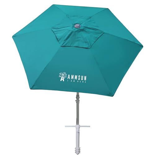 AMMSUN 8ft Large Beach Umbrellas for Sand Heavy Huty Wind Portable Commercial Grade Patio Beach Umbrella with Sand Anchor Adjustable Height Air Vent UPF 50+ Telescoping Pole without tilt Teal - color: Teal