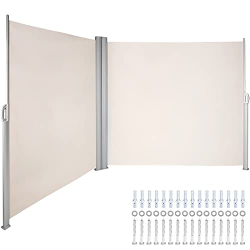 VEVOR Retractable Side Awning, UV 50 71''x236'' Rugged Full Aluminum Rust-Proof Side Awning Patio Sunshine Privacy Divider, 280 g Thicken Wind Screen, for Courtyard, Roof Terraces Pools, Beige - color: Beige, size: 71''*236''
