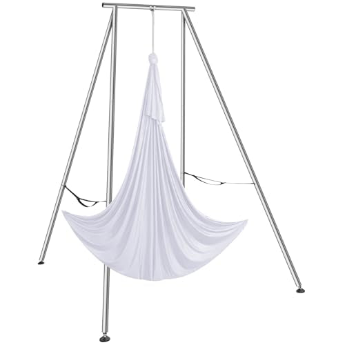 VEVOR Yoga Stand Frame, Max 441-551 lbs Load Swing Stand, Triangular Structure Aerial Rig, Aerial Silk Stands with Yoga Hammock, Standard & Height-Adjustable Version - color: White, style: Standard Version