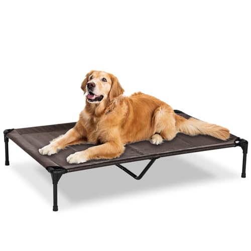 Elevated Dog Bed for Outdoor, XL Raised Dog Cot with Washable Mesh, Cooling Pet Cot Chew Proof for Outside Camping, 49"x33" Brown - color: Brown, size: 49"L x 33"W x 9"Th