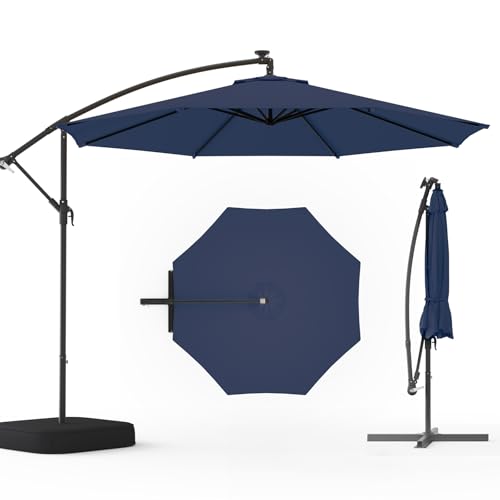 10FT Patio Umbrella with Base Included, Outdoor Offset Cantilever Umbrella, Infinite Tilt, UV Protection for Backyard, Lawn, Garden & Pool - color: Navy Blue, size: 10FT w/Base (Offset Umbrella)
