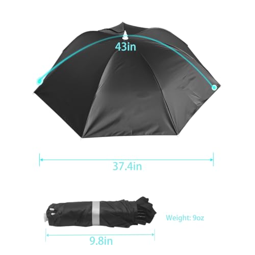 Umbrella Hat, 37 inch Fishing Umbrella Hat Hands Free Foldable UV Protection Umbrella Cap Adjustable Headwear for Fishing Golf Camping Beach Gardening Sunshade Outdoor - color: Black