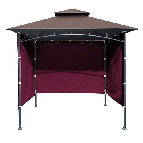 3PCS Grill Gazebo Replacement Canopy Sidewall, 5' x 8' Outdoor BBQ Gazebo Canopy Sunwall,(Burgundy) - color: Burgundy