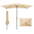 Rectangular Patio Umbrella, 6.5 x 10 ft Rectangle Table Umbrellas w/Heavy Duty Ribs, Effortless Crank and Push Button Tilt, Wind Resistant Sun Umbrella for Outdoor Patio, Beige - color: Beige