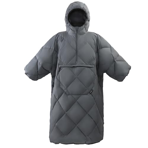 ATEPA Wearable Sleeping Bag, Recycled Water-Resistant Camping Blanket Poncho, Ultralight Packable Stadium Blanket for Outdoor - color: Grey