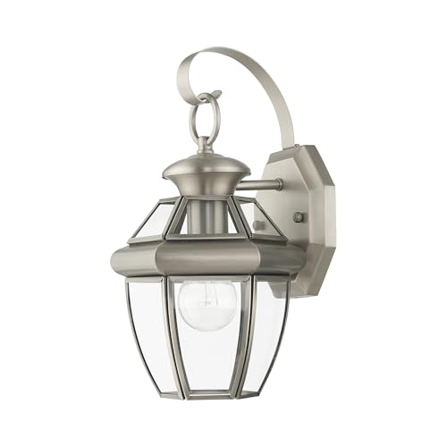 Livex Lighting 2051-91 Monterey 1 Light Outdoor Brushed Nickel Finish Solid Brass Wall Lantern with Clear Beveled Glass - color: Brushed Nickel