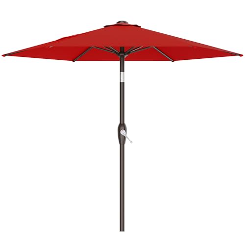 AreShark 7.5FT Patio Umbrella Table Market Umbrella with 6 Sturdy Ribs, Button Tilt/Crank Heavy-Duty Round Outdoor Umbrellas for Garden, Deck, Backyard,and Pool, Red - color: Red, size: 7.5FT