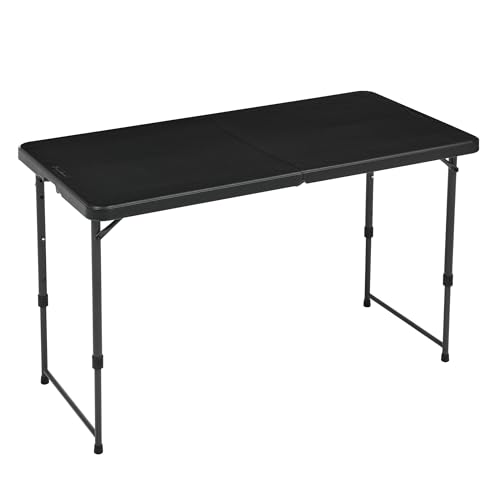 Amazon Basics Portable 4 Ft Rectangular Folding Dining Table, 4 Adjustable Height Settings, Space Saving Fold-in-Half Design and Carrying Handle, Indoor & Outdoor, Washed Black, 47.8 x 23.9 x 33.9 in - color: Washed Black
