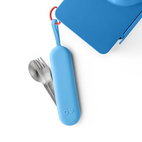 Omie OmieBox Travel Utensil Set | Fork and Spoon with Case for Easy Travel | Stainless Steel Fork and Spoon (Blue) - color: Blue, size: Age: 9+ Years