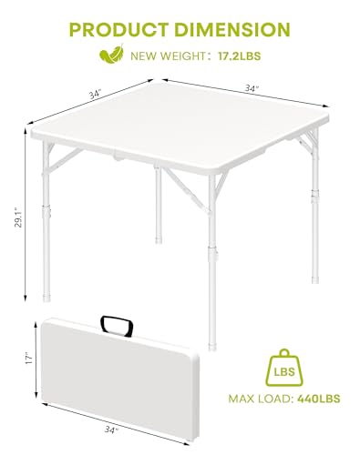34" Folding Card Table, 3 Foot Portable Plastic Tables with Collapsible Legs & Carrying Handle, Fold in Half Square Table, Bi-Folding Commercial Tables for Indoor Outdoor Party Dining Camping - size: 2PK Card Table