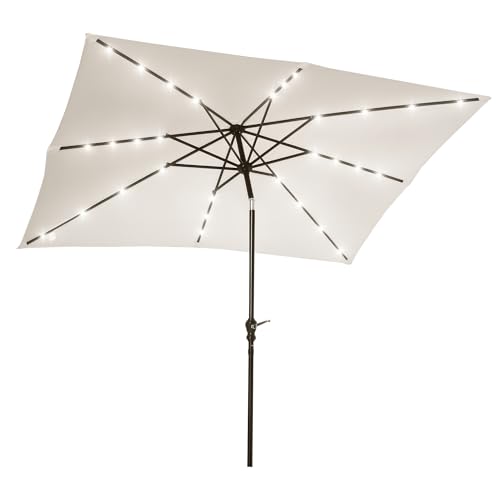 Outsunny 9' x 7' Solar Umbrella, LED Lighted Patio Umbrella for Table or Base with Tilt & Crank, Outdoor Umbrella for Garden, Deck, Backyard, Pool, Beach - color: Cream White
