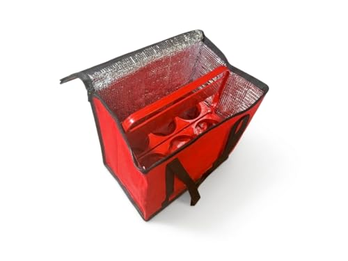JoEzzy Insulated Food Delivery Bag & 6 Cup Drink Carrier Set – Thermal Drink Carrier Bag for Hot or Cold Food – Professional Red Delivery Bag Insulated Set & Foldable Drink Caddy