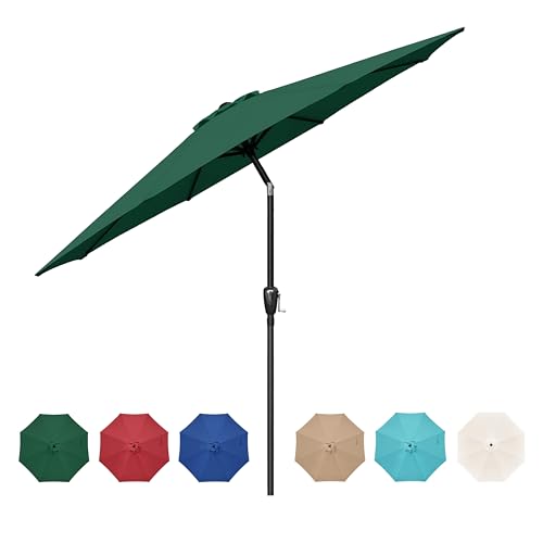 HealSmart 9ft Patio Umbrella with Push Button Tilt/Crank, Outdoor Table Market Yard Umbrella with 8 Sturdy Ribs for Garden, Backyard, Deck, Pool, Green - color: Green, size: 9FT