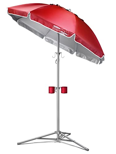 Wondershade Ultimate Portable Sun Shade Umbrella – Lightweight Adjustable Outdoor Patio & Beach Umbrella with Tripod Base (Red) - color: Red