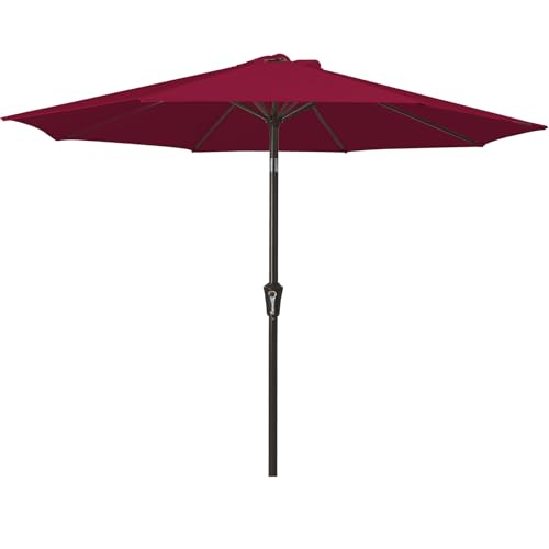 MEWAY 9ft Patio Umbrella Outdoor Table Umbrellas with Push Button Tilt and Crank, Market Umbrella 8 Sturdy Ribs for Deck, Garden, Pool and Backyard, Dark Red - color: Dark Red, size: 9ft