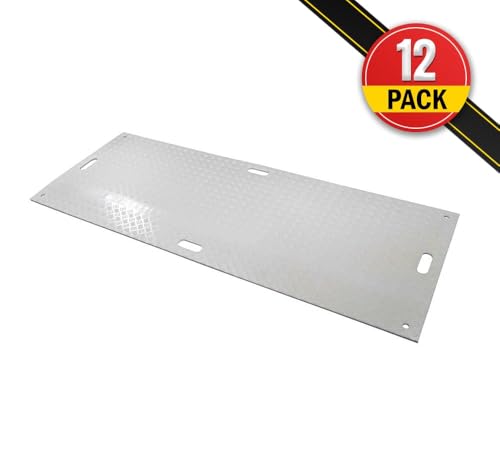 Mytee Products 12 Pk 3' x 8' - 1/2" Thick Heavy Duty White Ground Protection Mats with Diamond Plated Tread - Easily Supports 90 Ton Loads - HDPE Construction Mat for Equipment Lawns Landscapers - color: White, size: 3 x 8 Feet, style: 12 - Pack