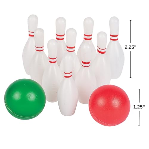 Fun Express Mini Bowling Games - Portable Bowling Set for Kids Family Fun Parties - Perfect for Indoor & Outdoor Play Group Activities Travel Entertainment Skill-Building Games - Multicolor 12 Pieces