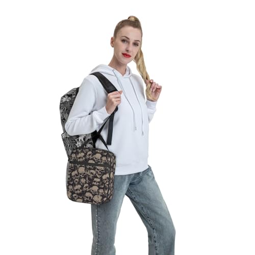 Human Skull Skeleton Funny Halloween Insulated Lunch Bag Portable Reusable Zipper Lunch Box For Men Women Work Picnic Travel Camping - color: Black14