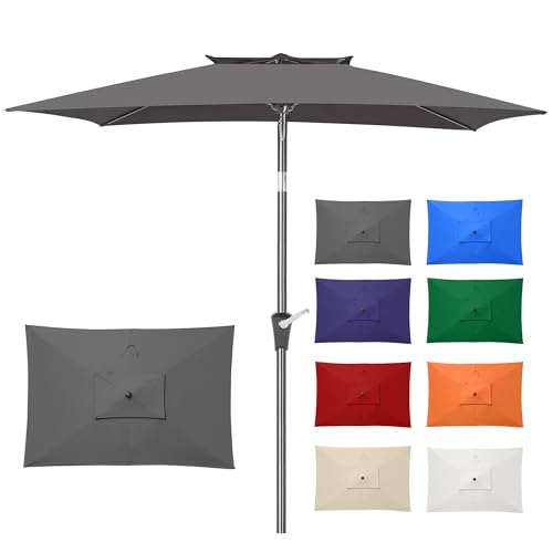 6.6 x 10 ft Rectangular Patio Umbrella, Outdoor Market Table Umbrella with Push Button Tilt and Crank, Double-Tier Vent, 6 Ribs, Rectangle Patio Umbrella for Backyard, Deck, Pool, Fits 4–6 Chairs and Tables (Grey) - color: Grey