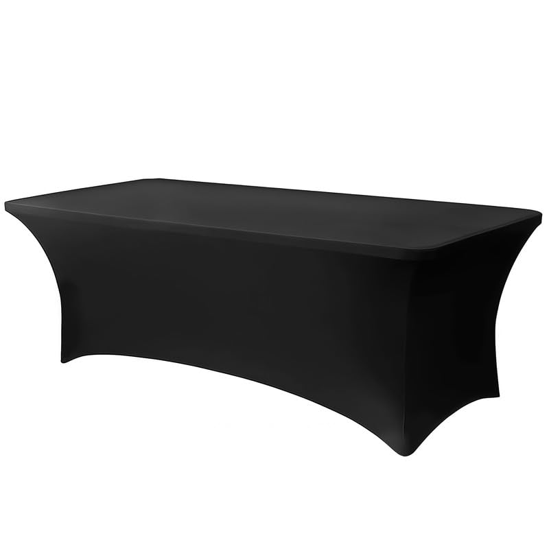 1 Pack 8FT Rectangular Spandex Tablecloth,Wrinkle Resistant Fitted Cover for 96x30 inch Banquet Table Cloth, Washable Stretch Fabric for Party, Events, Wedding, Vendor - Black - color: 8ft-black