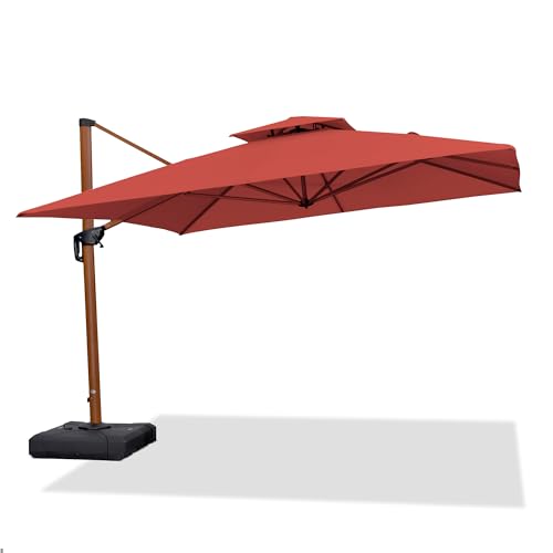 PURPLE LEAF 11ft Patio Umbrella Outdoor Square Umbrella Large Cantilever Umbrellas Windproof Offset Umbrellas Heavy Duty Sun Umbrella for Garden Deck Pool Patio, Brick Red - color: Brick Red, size: 11'X11', style: Umbrella