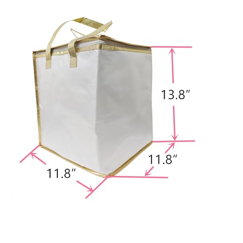 11.8×11.8×13.8" Reusable Insulated Zipper Aluminum Foil Tote Bag Suit for Picnic Cake FruitDrink Refrigeration Also for Delivery of Takeaway Thermal Pizza Insulated Delivery (Laser White) - color: Laser WHITE, size: 11.8×11.8×13.8"