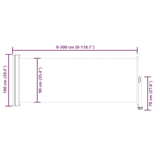 vidaXL Retractable Patio Side Canopy 100x300cm Brown - color: Brown, size: 100 x 300 cm