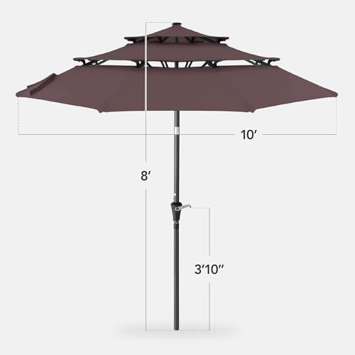 Best Choice Products 10ft 3-Tier Market Patio Umbrella, Outdoor Sun Shade with Tilt, Crank Lift, 8 Ribs for Backyard, Deck, Poolside - color: Deep Taupe