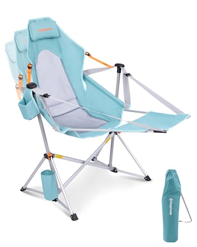 KingCamp Hammock Chair with Footrest – Heavy Duty Swinging Rocking Camping Chairs for Adults up to 400lbs, Folding Portable Oversized Rocker with Cup Holder & Pillow for Outdoor Beach Lawn RV Sports - color: Footrest Deluxe Cyan/Mesh
