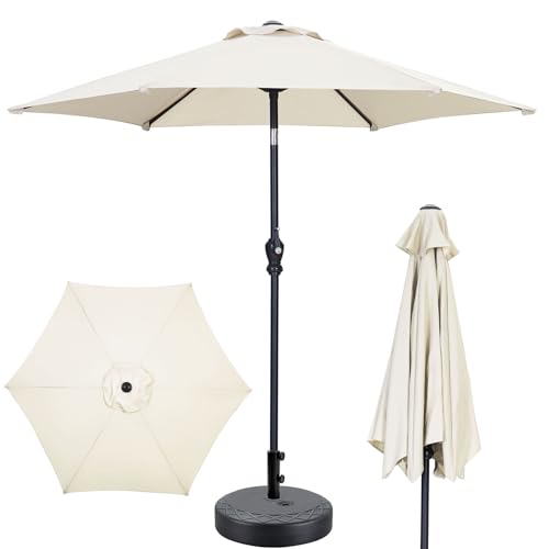 GDY 7.5ft Patio Umbrella Outdoor Umbrella with Tilt, Crank and Umbrella Weighted Base, for Yard/Outdoor/Wedding Parties and Events (Beige) - color: Beige, size: Umbrella+Base