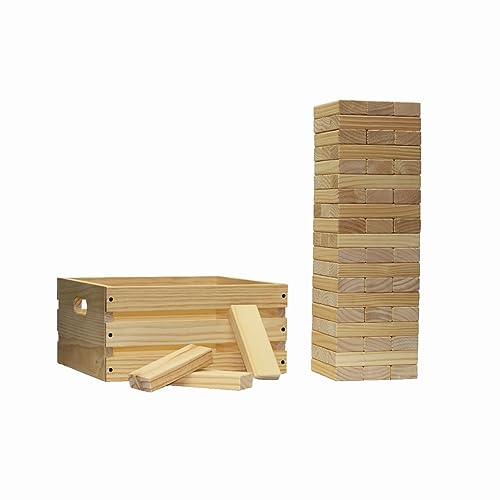 Tailgating Pros Premium Giant Toppling Timbers with Natural Wooden Crate – Jumbo Outdoor Yard Game, Tower Grows to Over 5 Feet! –Optional Tipsy Stickers Available! - color: Plain / Plain, size: With Tipsy Stickers
