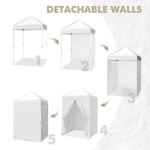 EAGLE PEAK 5x5 Instant Canopy with 4-Side Wall Panels, Small Pop up Portable Canopy Tent with Carry Bag, Light Weight Sun Shelter for Sports, Camping and Beach, White - color: White