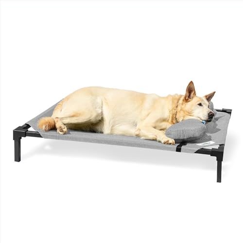 Coolaroo Pro Elevated Dog Bed with HeatShield Fabric – Advanced Cooling Raised Cot for Small & Medium Breeds, Easy-Clean, Low-to-Ground Access, Bonus Bolster Pillow – Glacier Grey - color: Glacier Grey, size: Medium