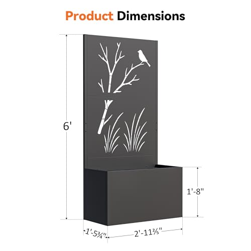 Modern Shade Metal Planter Box with Trellis Privacy Screen, 6x3 FT Large Raised Garden Bed, Multi-Functional Privacy Screen Outdoor with Drainage Holes for Climbing Plants, Perch Meadow - size: 1 PC (Perch & Meadow) with Planter Box