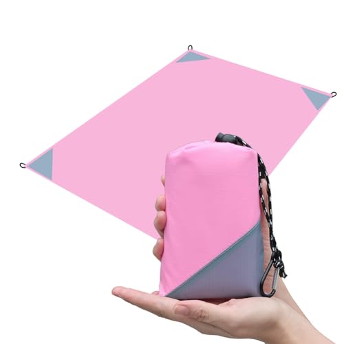 Orga'Neat Pocket Picnic Blanket, Beach Mat Waterproof Sandproof, Compact Lightweight Small Tarp for Camping, Hiking, Backpacking, Festival, Travel, Foldable in Bags (Pink/Grey, 55"x39") - color: Pink/Grey, size: 55"x39"