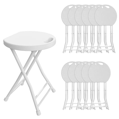 Folding Stool, 18 Inch Foldable Stool with Handle & Steel Frame, Pack of 12 Folding Bar Stools, 440lbs Sturdy Foldable Lightweight Metal Chair for Camping, Indoor and Outdoor, White - color: White, size: Pack of 12