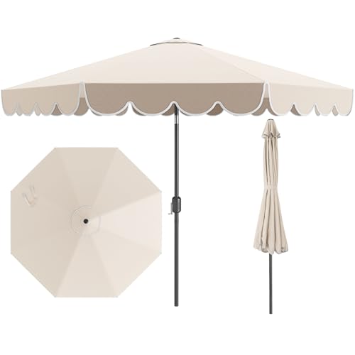 Tangkula 10 FT Patio Umbrella, 2-Tiers Scalloped Outdoor Table Market Umbrella with Tilt Adjustment, Crank, 8 Sturdy Ribs for Pool, Deck, Backyard (Beige) - color: Beige, size: 10Ft