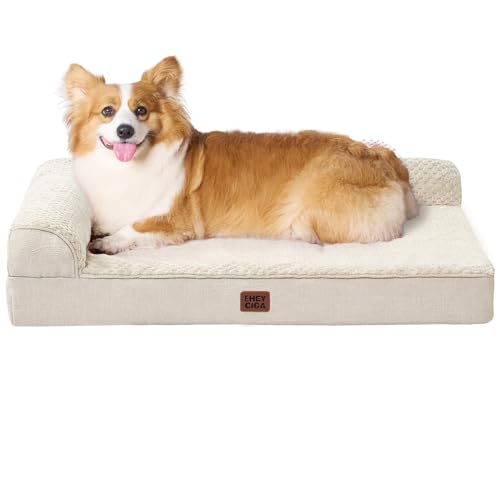 EHEYCIGA Large Dog Bed Memory Foam for Crate, Orthopedic Dog Bed Large Size Dogs with Washable Removable Cover, Waterproof Pet Sofa Couch with Nonskid Bottom, 35x22x6, Beige - color: Beige, size: 35.0"L x 22.0"W x 6"Th