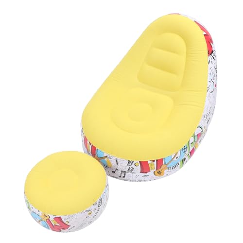 Pomya Foldable Air Lounger Chair with Foot Stool | Inflatable Sofa Bed for Beach, Camping, Outdoor - Flocking Fabric Design (Yellow) - color: Yellow