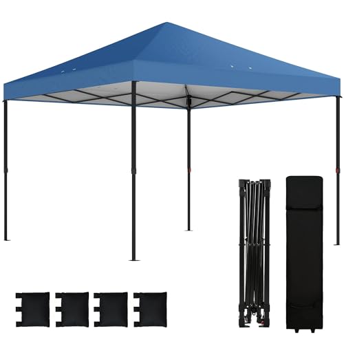 Outsunny 10 x 10 ft Pop Up Canopy Tent with One Push Setup, Easy Setup Outdoor Portable Instant Canopy Shelter with Wheeled Carry Bag, Sandbags, Adjustable Height for Parties, Events, Dark Blue - color: Dark Blue